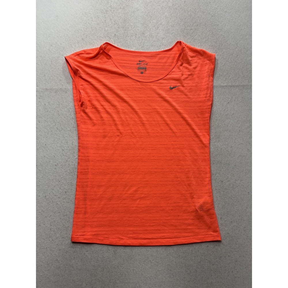Nike Dri-FIT Women Small Orange Sleeveless Striped Athletic Training Top 56323